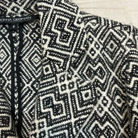 Ladies Donna Degnan Brand Wool Blend Black and White Geomtric Print Jacket 6 - Picture 8 of 12
